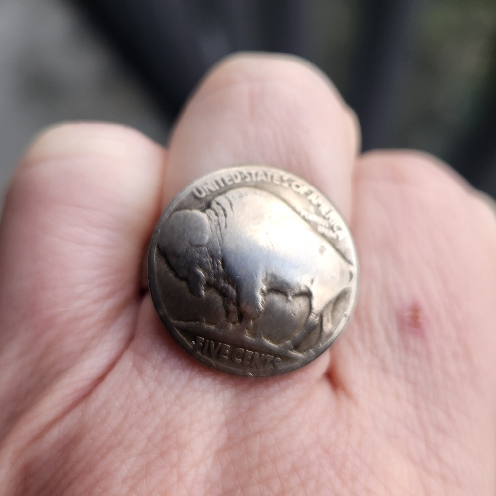 Handmade Vintage Buffalo Nickel Ring Size 7 Stainless Steel Band